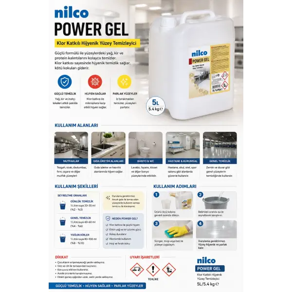 Nilco Power Jel Klor Katkılı Hijyenik Yüzey Temizleyici 5L/5.4 kg