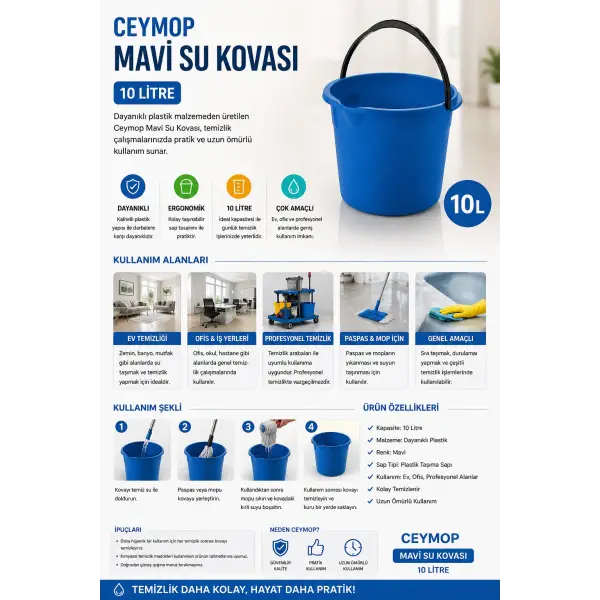 Ceymop Mavi Su Kovası 10 L