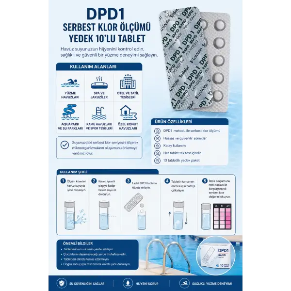 Havuz Dpd1 Serbest Klor Ölçümü İçin Yedek 10lu Tablet