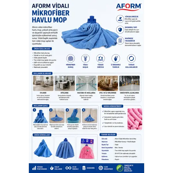 Aform Vidalı Mikrofiber Havlu Mop