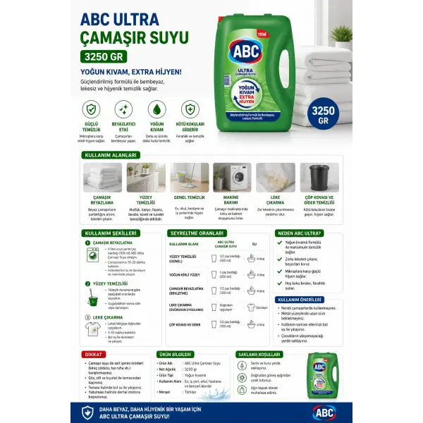 Abc Ultra Çamaşır Suyu 3250 Gr