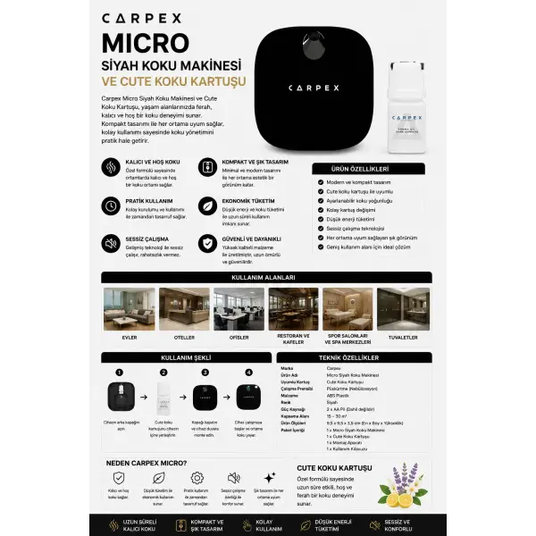 Carpex Micro Siyah Koku Makinesi Ve Cute Koku Kartuşu
