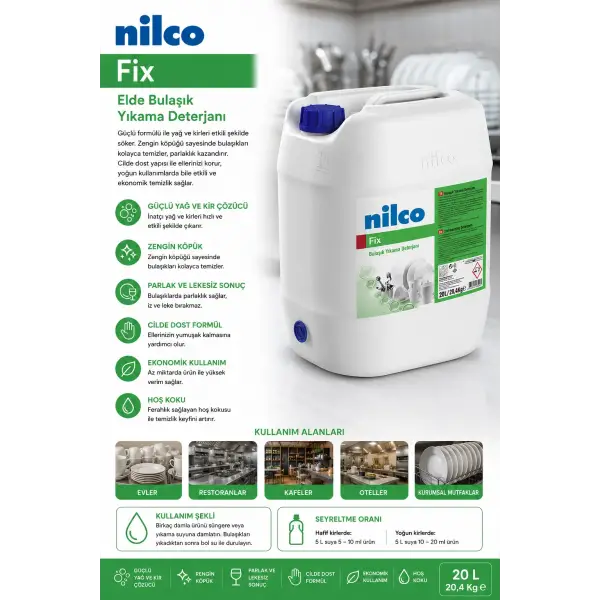 Nilco 32001822 Fix Elde Bulaşık Yıkama Deterjanı 20 L/20,4 Kg