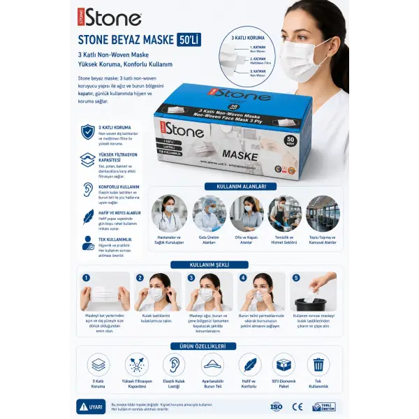 Stone Beyaz Maske 50li