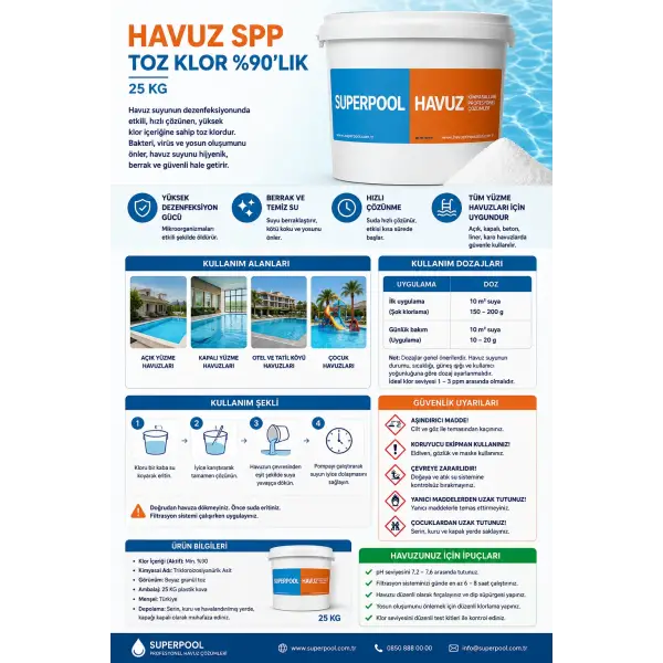 Havuz Spp Toz Klor %90 Lık 25 Kg