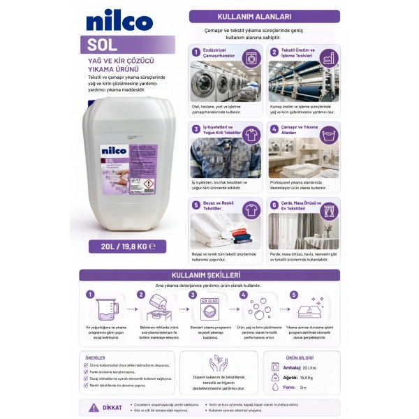 Nilco Sol Yağ Kir Çözücü Yıkama Maddesi 20 Lt/19.8 Kg