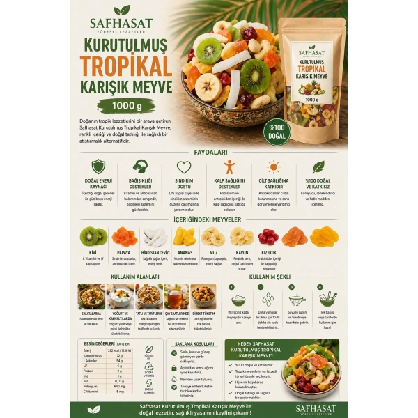Safhasat Kurutulmuş Tropikal Karışık Meyve 1000 g