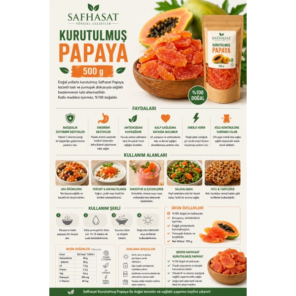 Safhasat Kurutulmuş Papaya 500 g