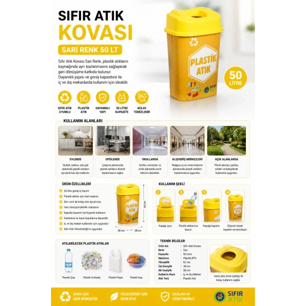 Sıfır Atık Kovası Sarı Renk 50 Lt
