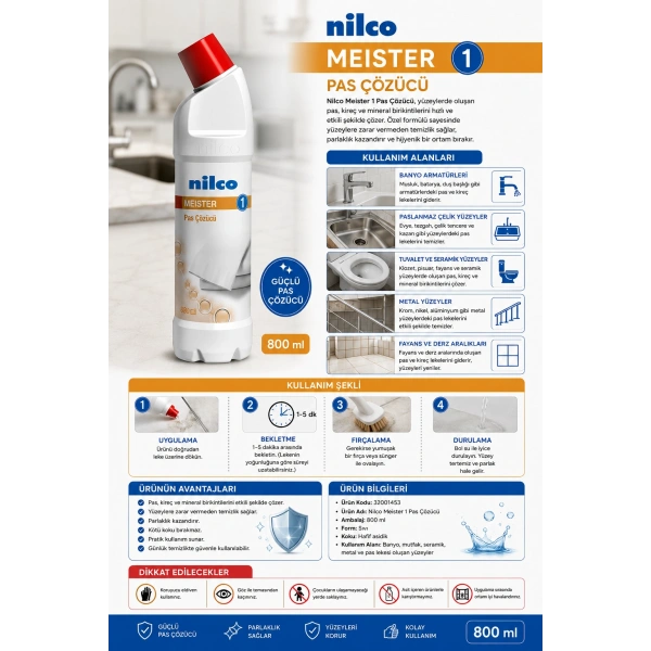 Nilco 32001453 Meister 1 Pas Çözücü 800 ml