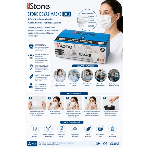 Stone Beyaz Maske 50li