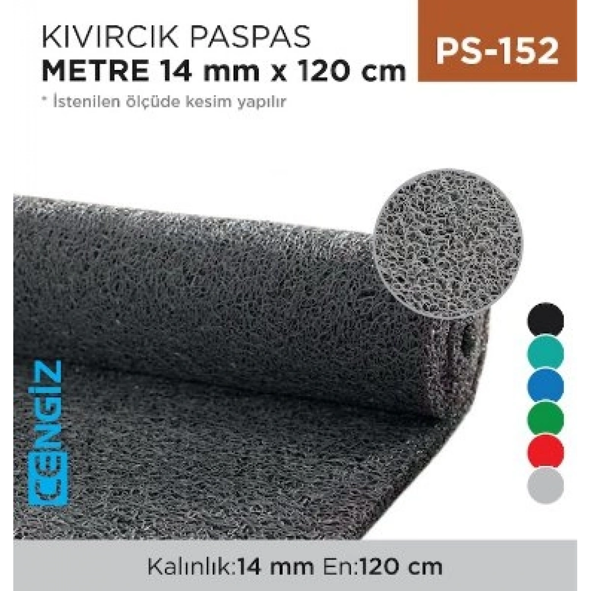 Kıvırcık Paspas 120 Cm 14 Mm Gri