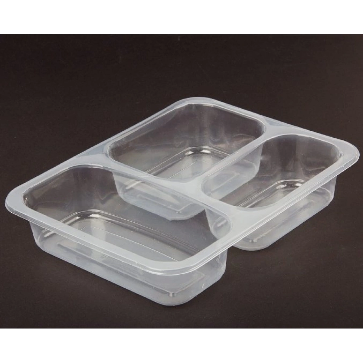 3 Göz Plastik Yemek Kabı 4 Pkt 100Lü Şeffaf
