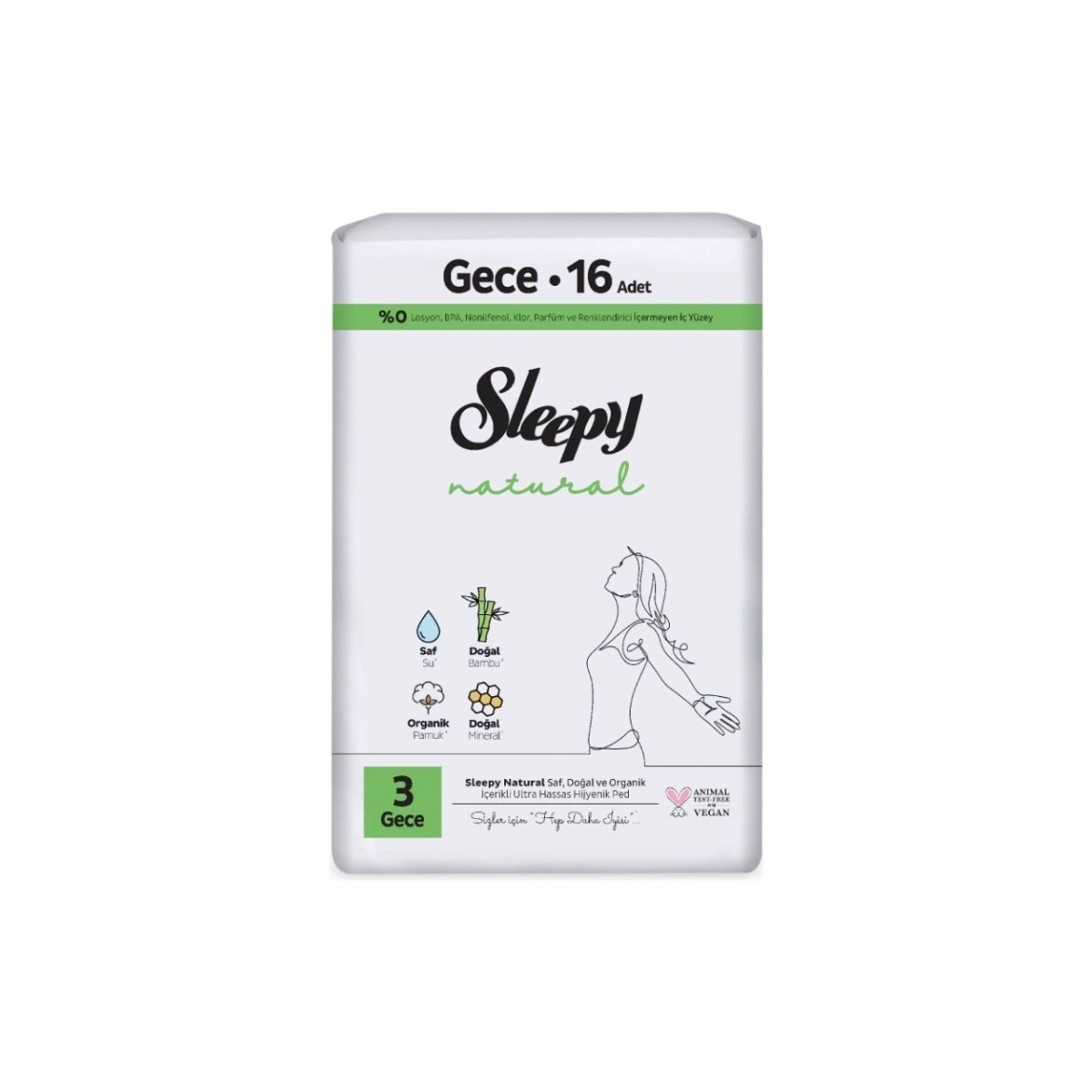 Sleepy Natural Ultra Hassas Hijyenik Ped Gece 16 Adet