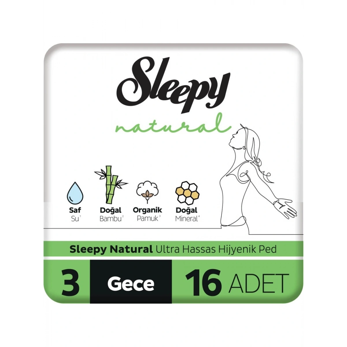 Sleepy Natural Ultra Hassas Hijyenik Ped Gece 16 Adet
