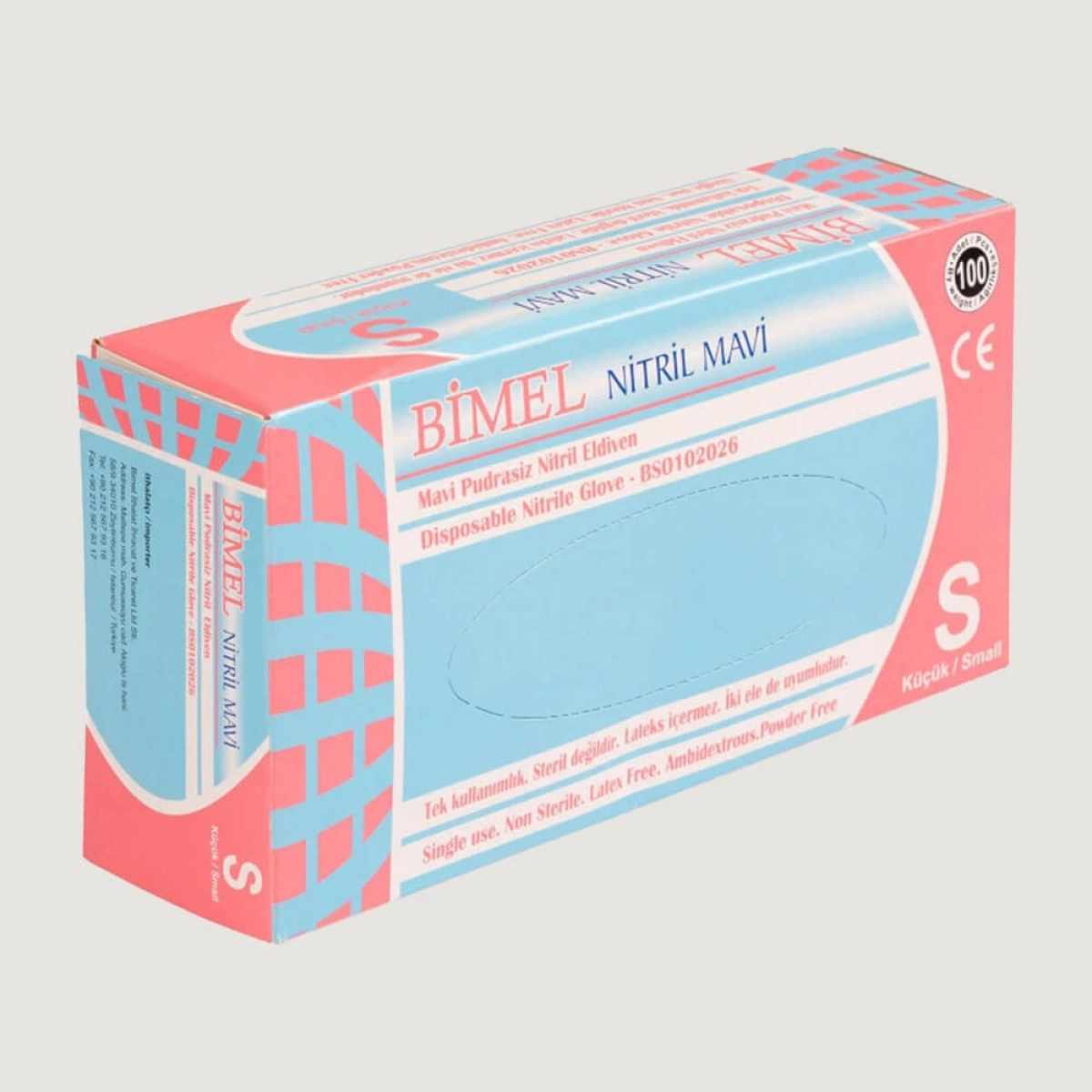 Bimel Nitril Mavi Eldiven Pudrasız S Beden
