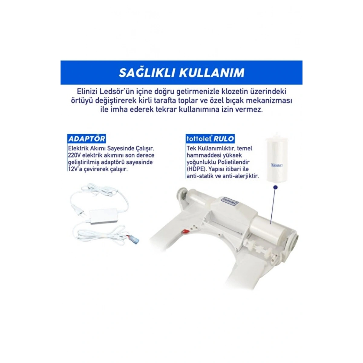 Tottolet Ledsörlü Siyah Klozet Kapak Sistemi 12 V