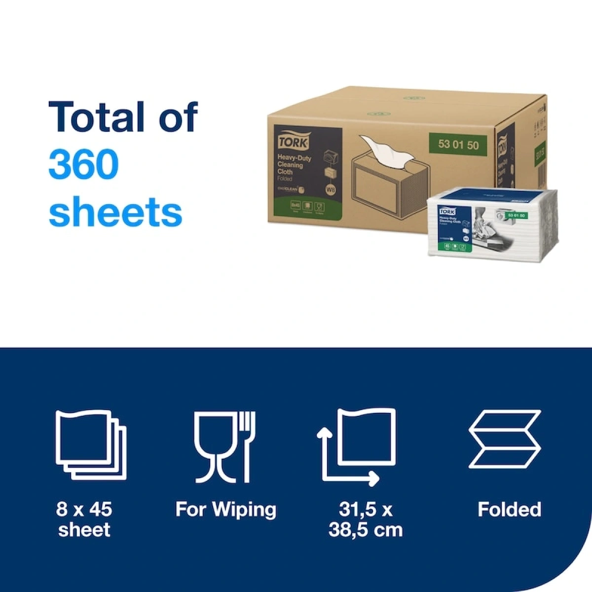 530150 TORK NONWOVEN TEMİZLİK BEZİ AĞIR KİRLER BEYAZ45Lİ 8 PAKET