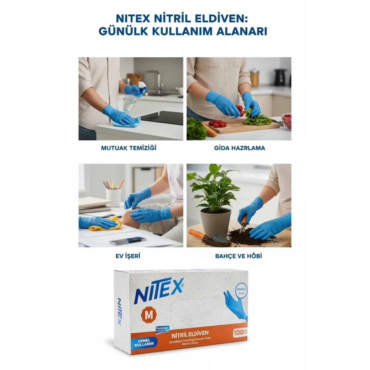 Nitex Nitril Medium Mavi Eldiven 100lü 1 Paket