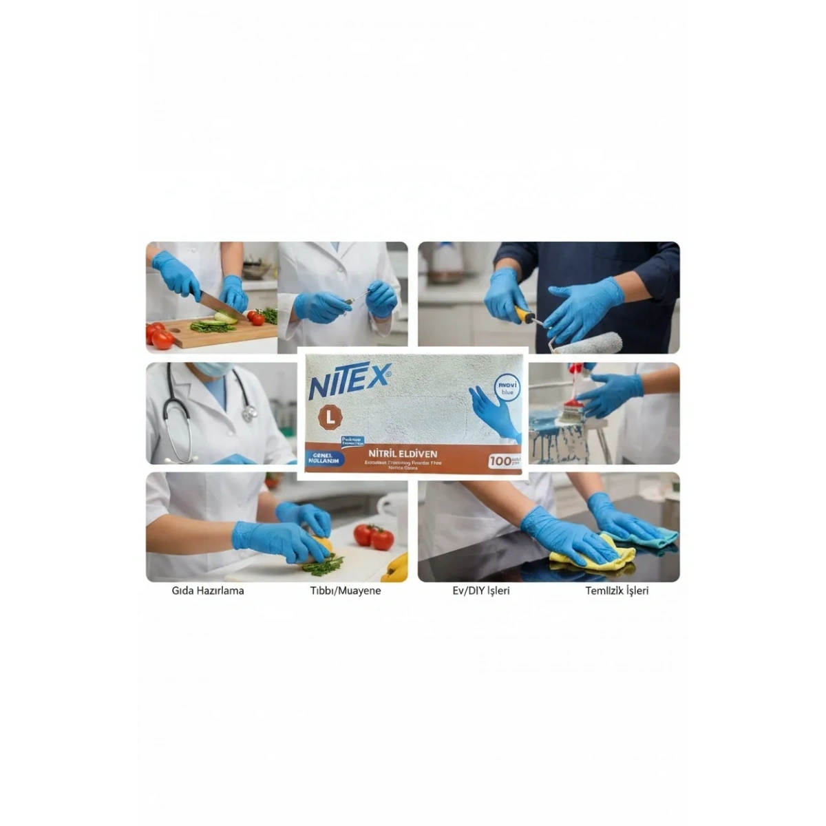 Nitril Eldiven Mavi Large 100lü 1 Paket