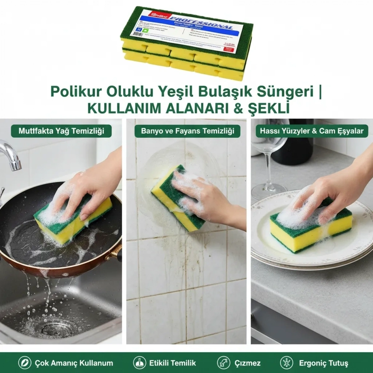 Polikur Oluklu Yeşil Bulaşık Süngeri 10lu