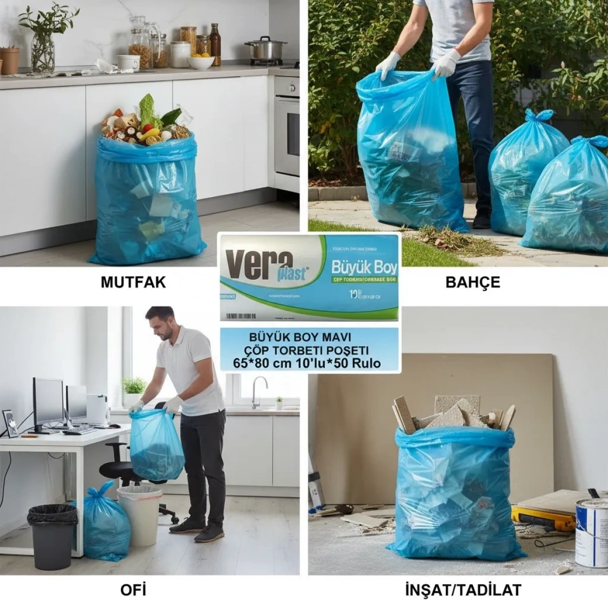 Vera Plast Büyük Boy Mavi Çöp Poşeti 65*80 cm 10 lu*50 rulo