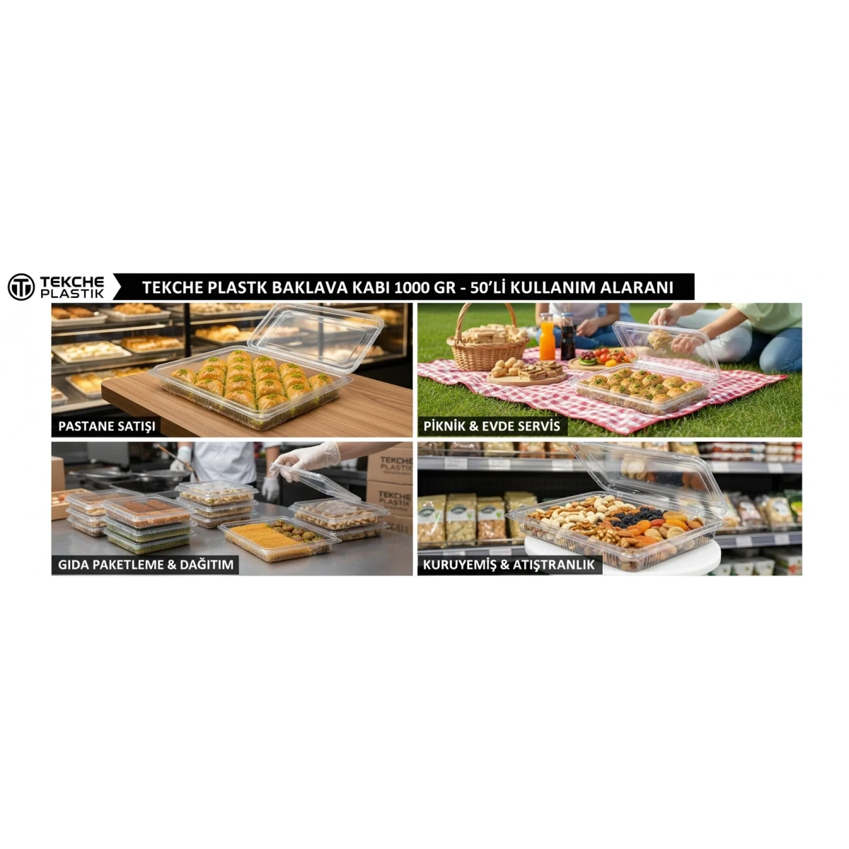 Tekche Plastik Baklava Kabı 1000 gr 50li 21*29*5 cm