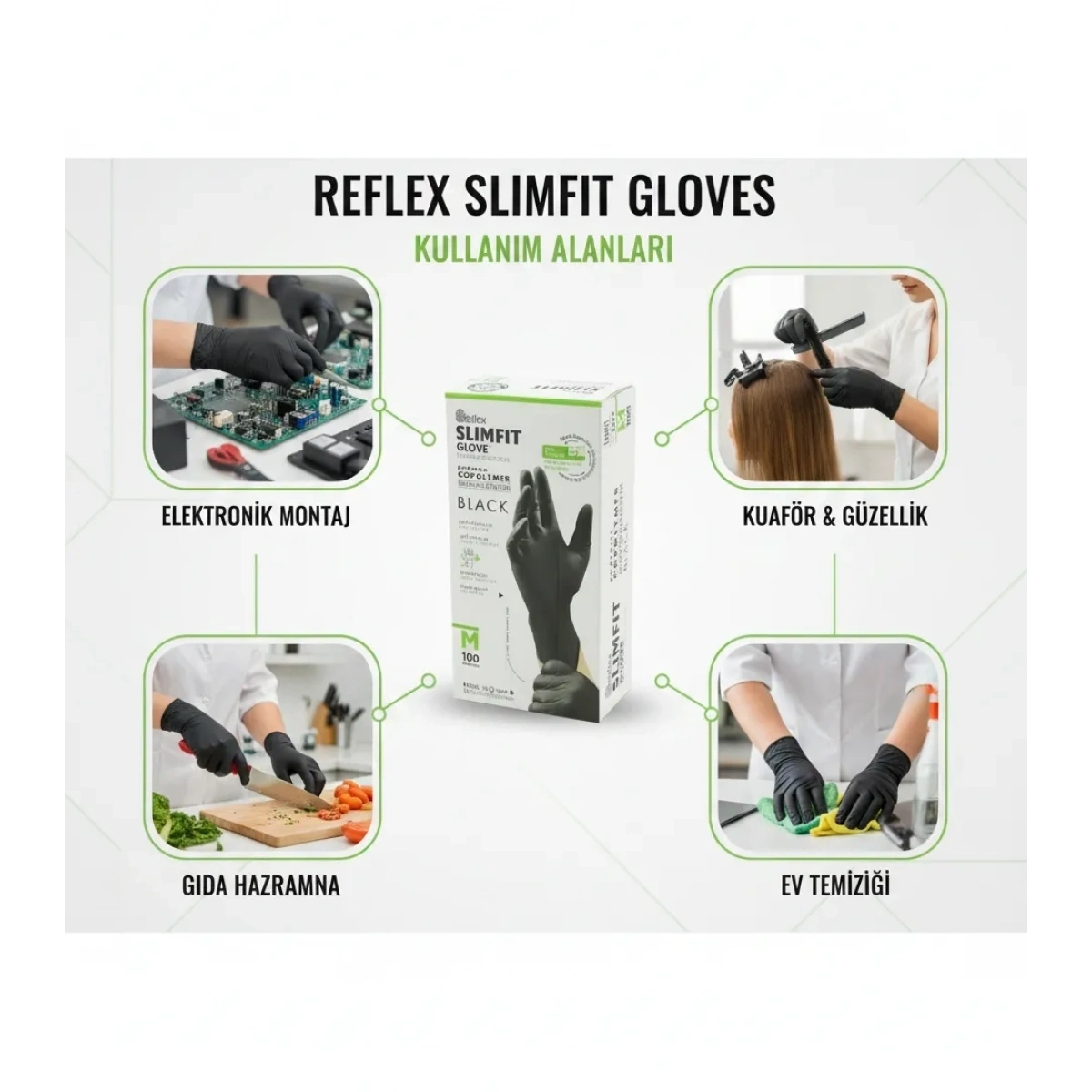 Reflex Slimfit Glove Eldiven Medium Siyah 100lü 1 Paket