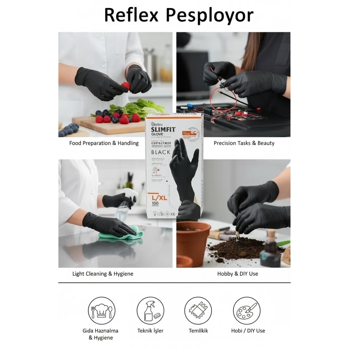 Reflex Slimfit Glove Eldiven Large Siyah 100lü 1 Paket