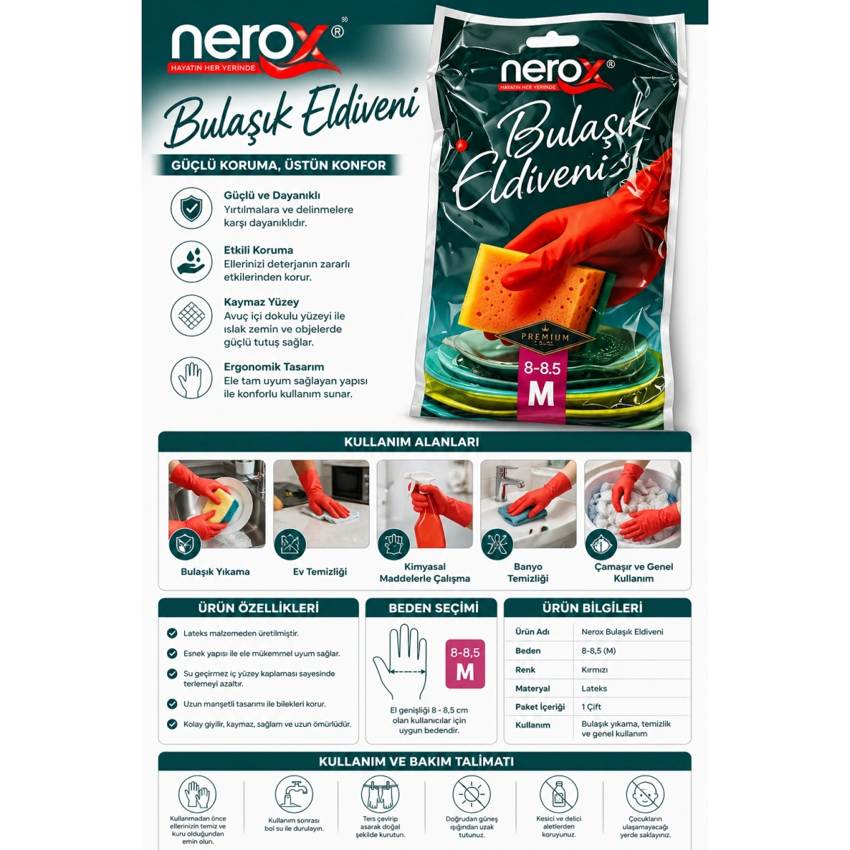 Nerox Bulaşık Eldiveni 8-8,5 M Beden