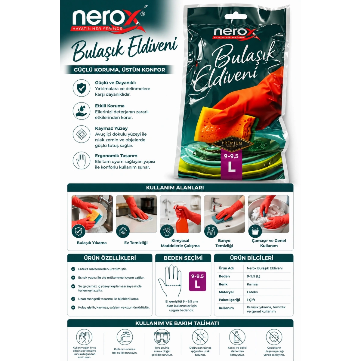 Nerox Bulaşık Eldiveni 9-9,5 L Beden