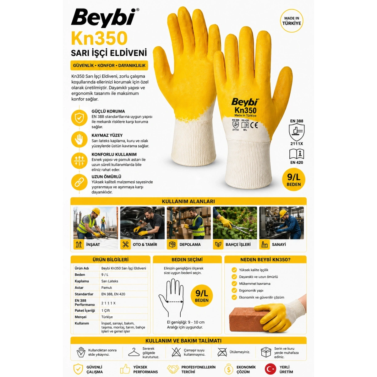 Beybi Sarı İşçi Eldiveni