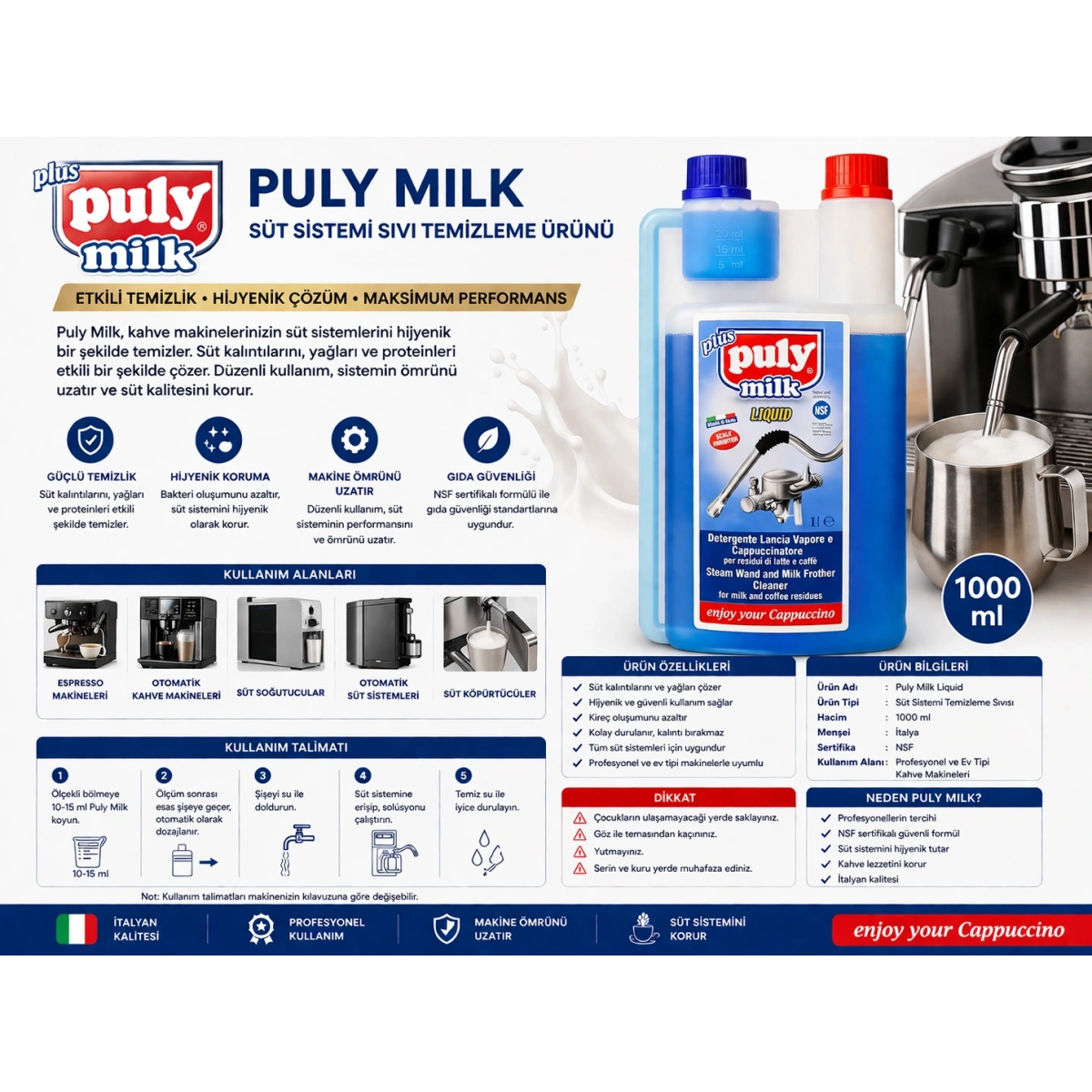 Puly Milk Süt Sistemi Sıvı Temizleme Ürünü 1000 ml