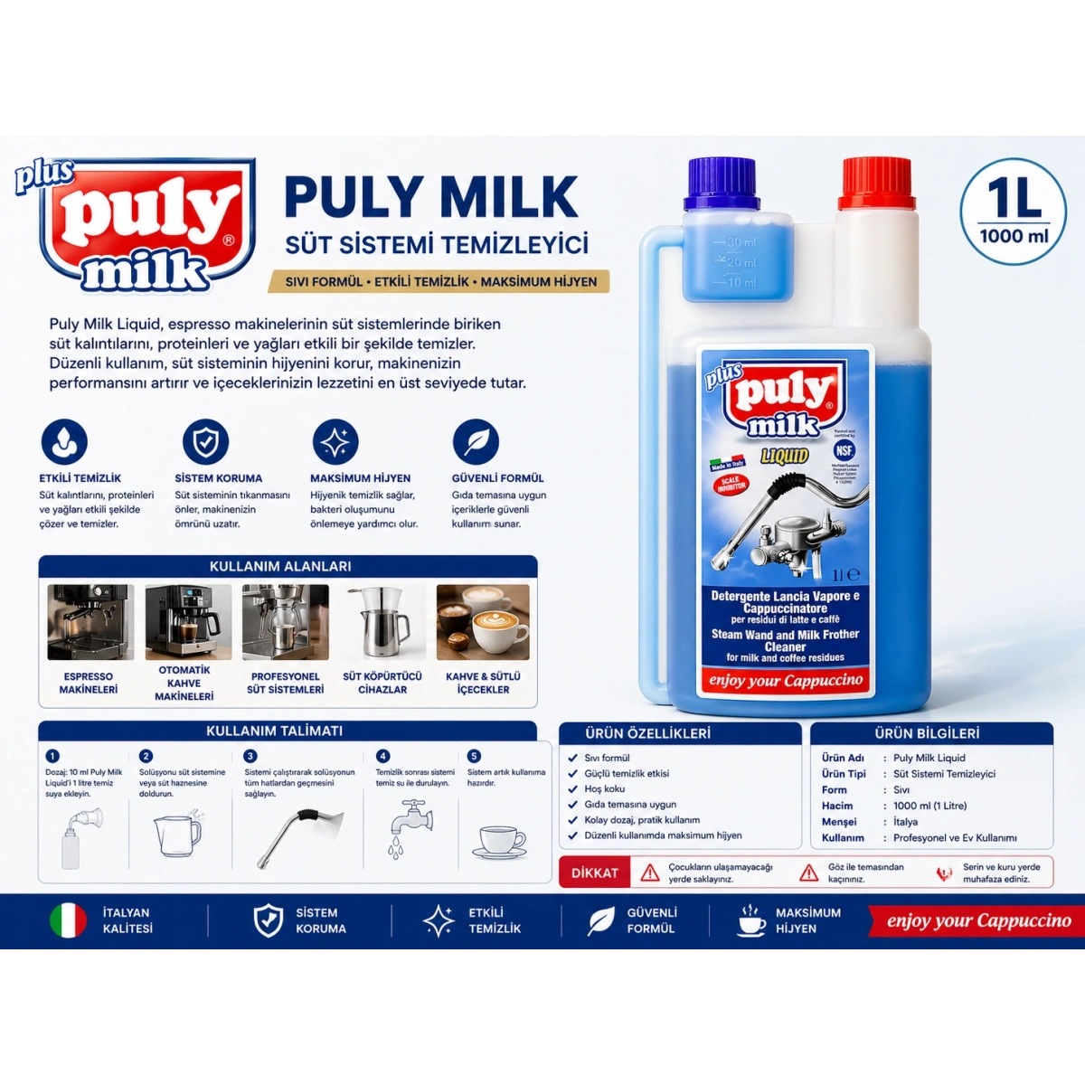Puly Milk Süt Sistemi Sıvı Temizleme Ürünü 1000 ml