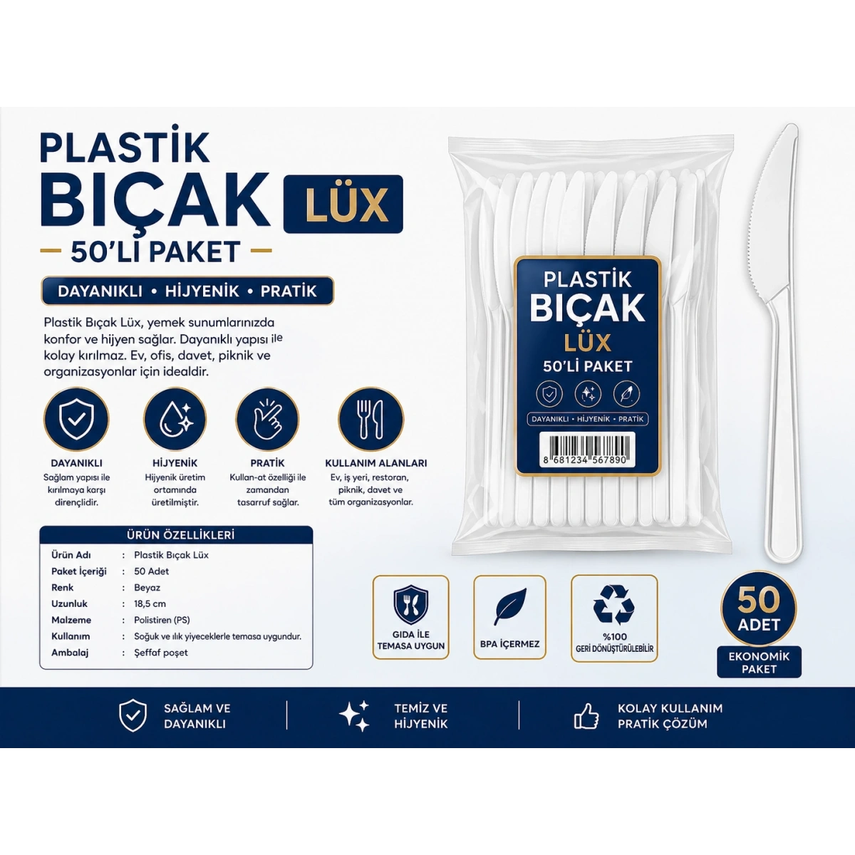 Plastik Bıçak Lüx 50li Paket