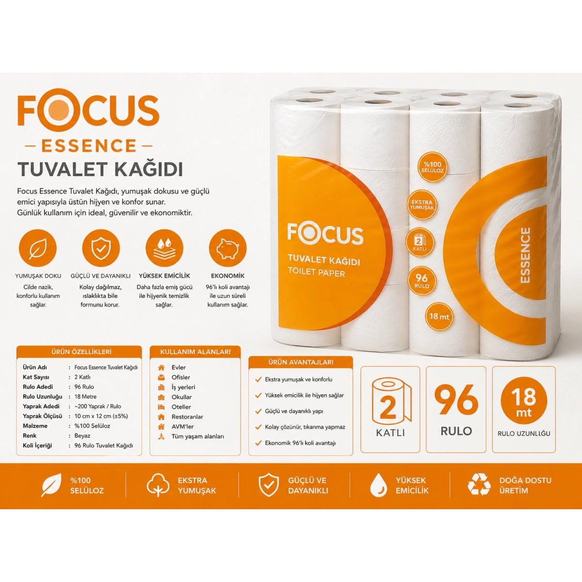 Focus Essence Tuvalet Kağıdı 96’lı Koli