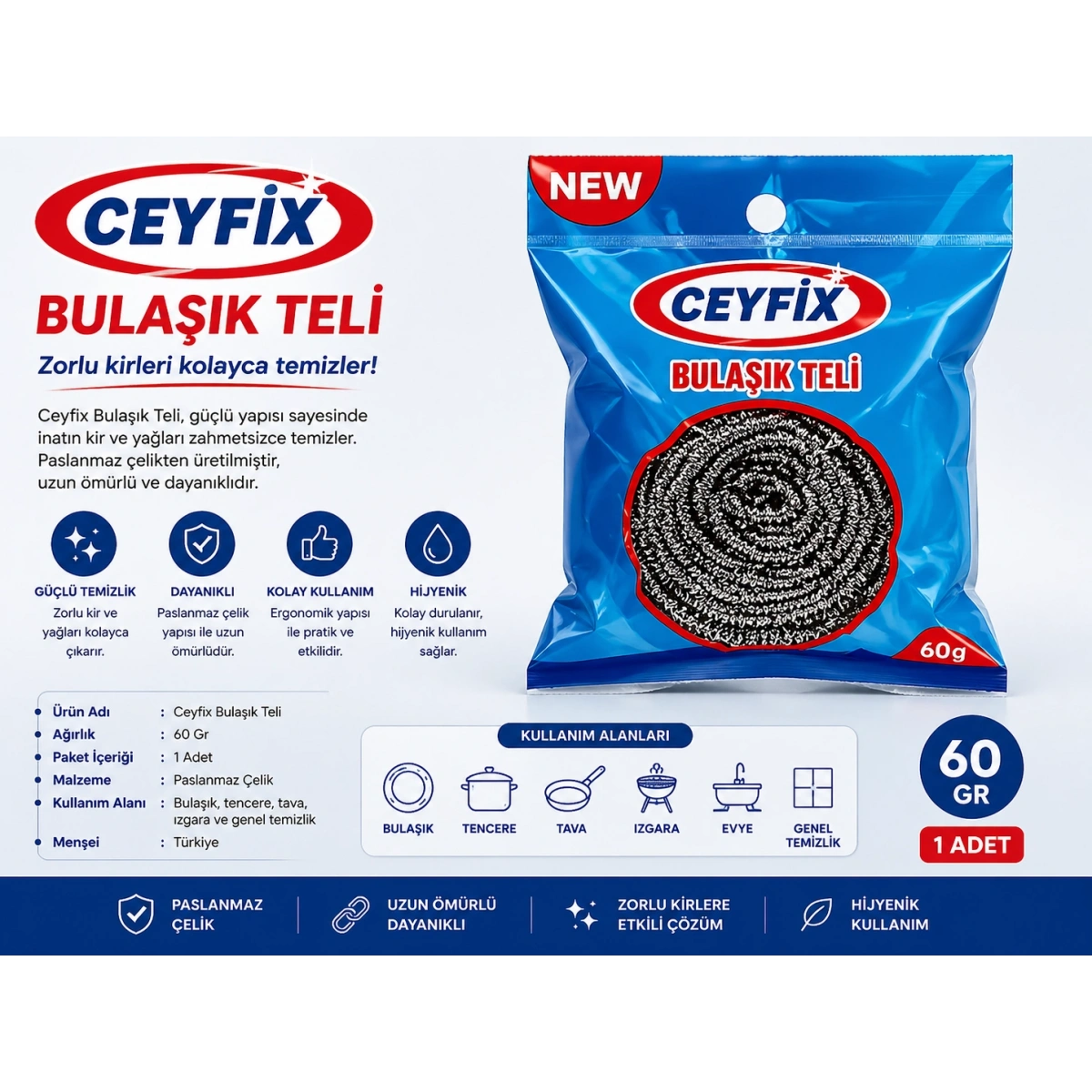 Ceyfix Bulaşık Teli 60 Gr 1 Adet