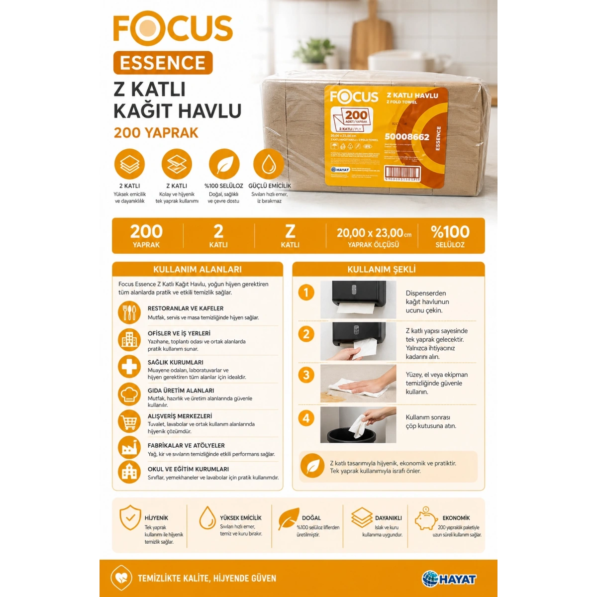 Focus Essence Z Katlı Kağıt Havlu PE 200x12