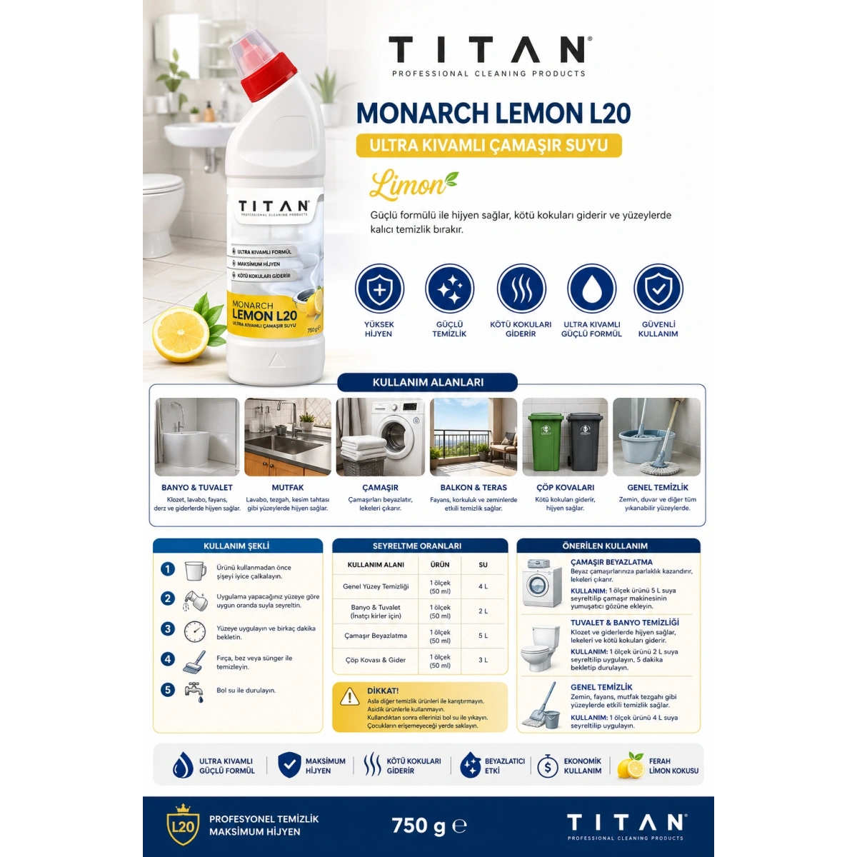 Titan Monarch Lemon L20 Ultra Kıvamlı Çamaşır Suyu 750 g