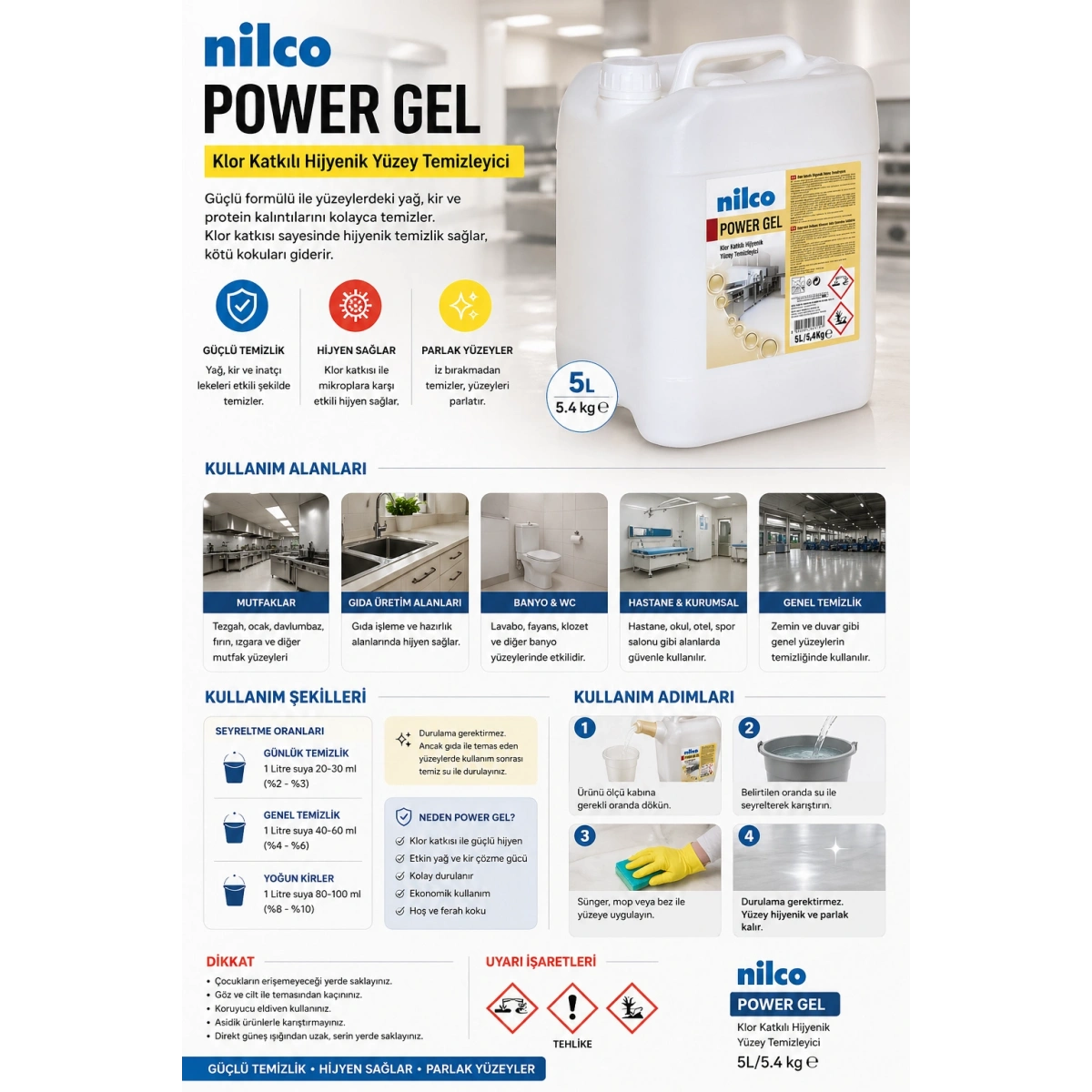 Nilco Power Jel Klor Katkılı Hijyenik Yüzey Temizleyici 5L/5.4 kg