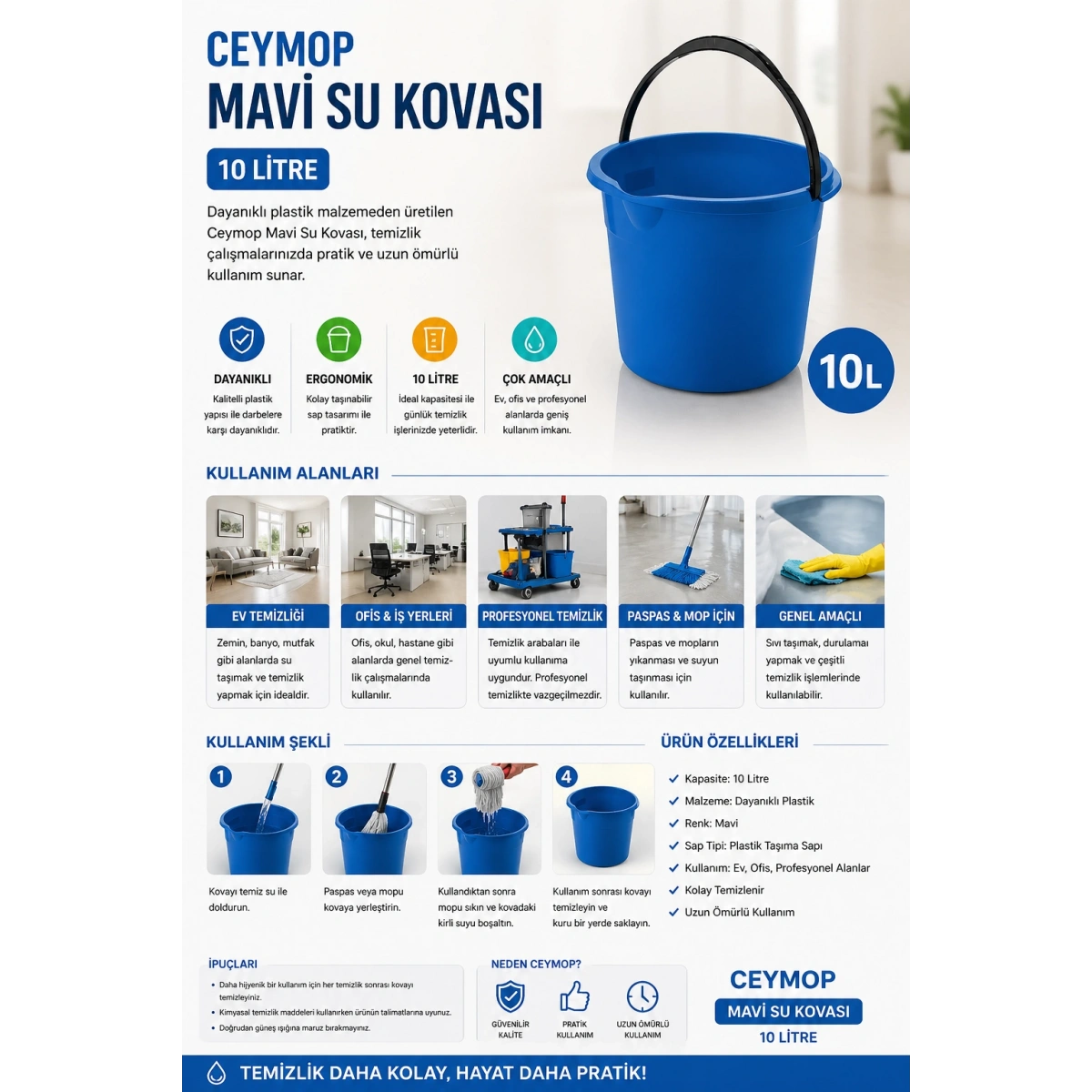 Ceymop Mavi Su Kovası 10 L
