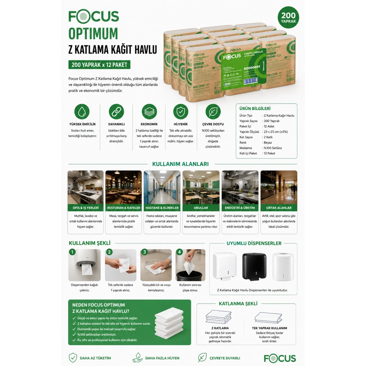 Focus Optimum Z Katlama Kağıt Havlu 200*12 Yaprak