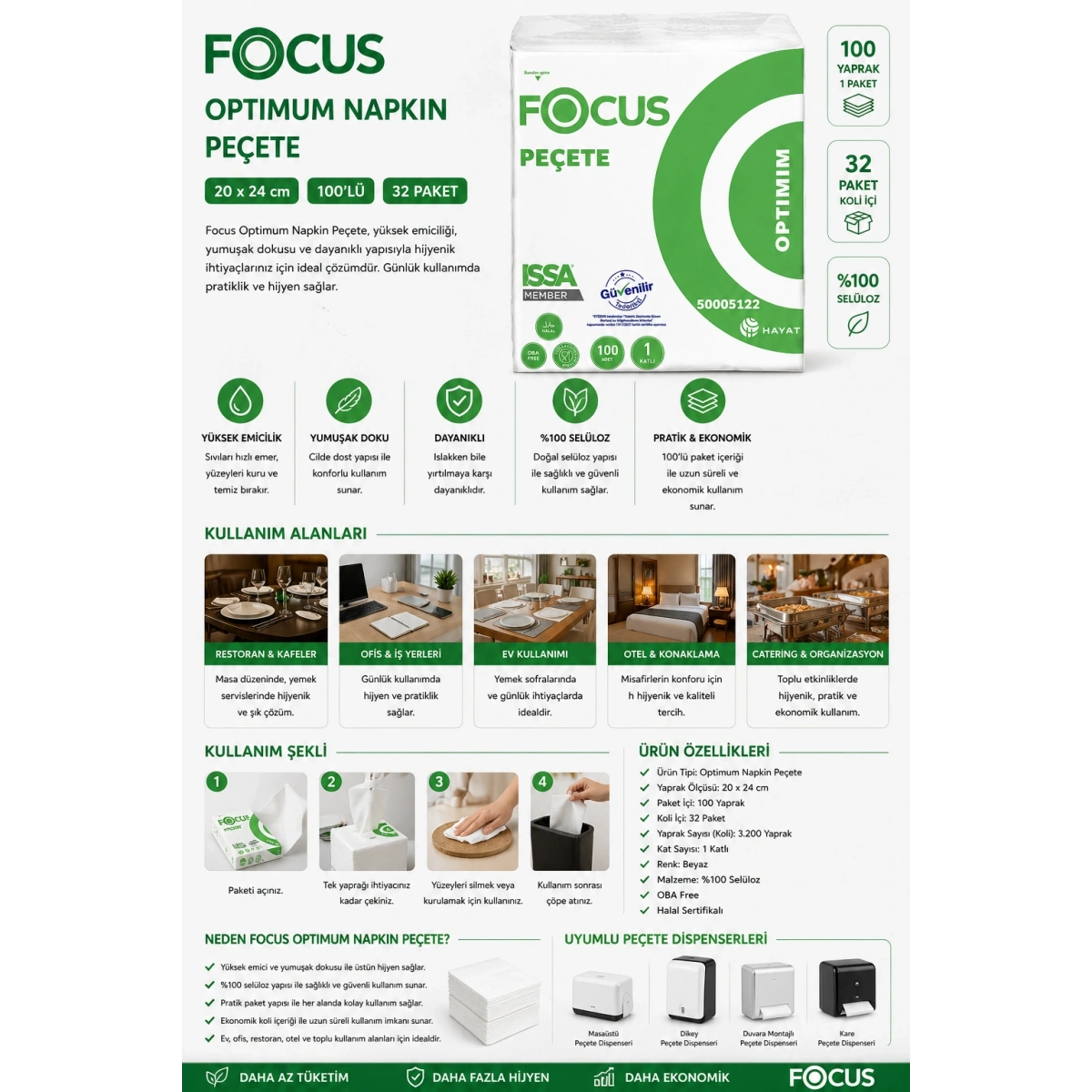 Focus Optimum Napkin Peçete 20x24 cm 100lü 32 Paket