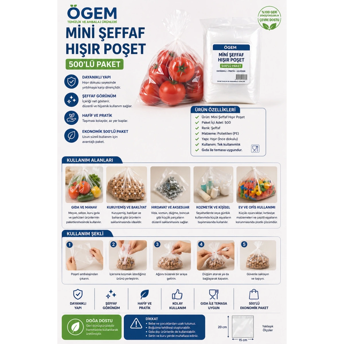 Ögem Mini Şeffaf Hışır Poşet 500lü