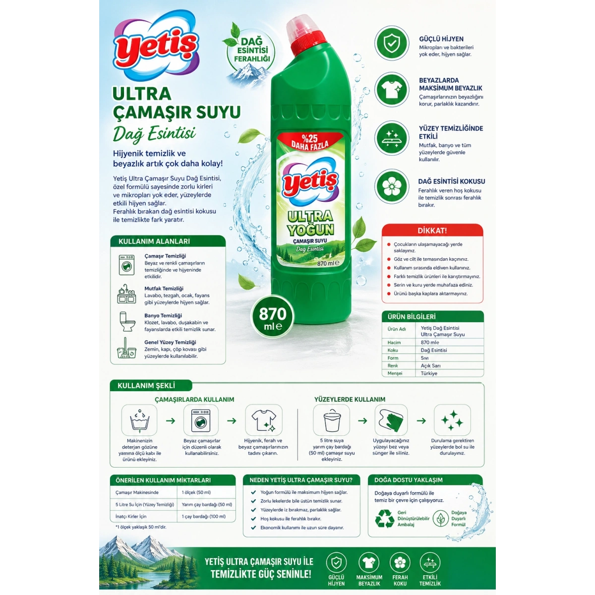 Yetiş Dağ Esintisi Ultra Çamaşır Suyu 870 ml