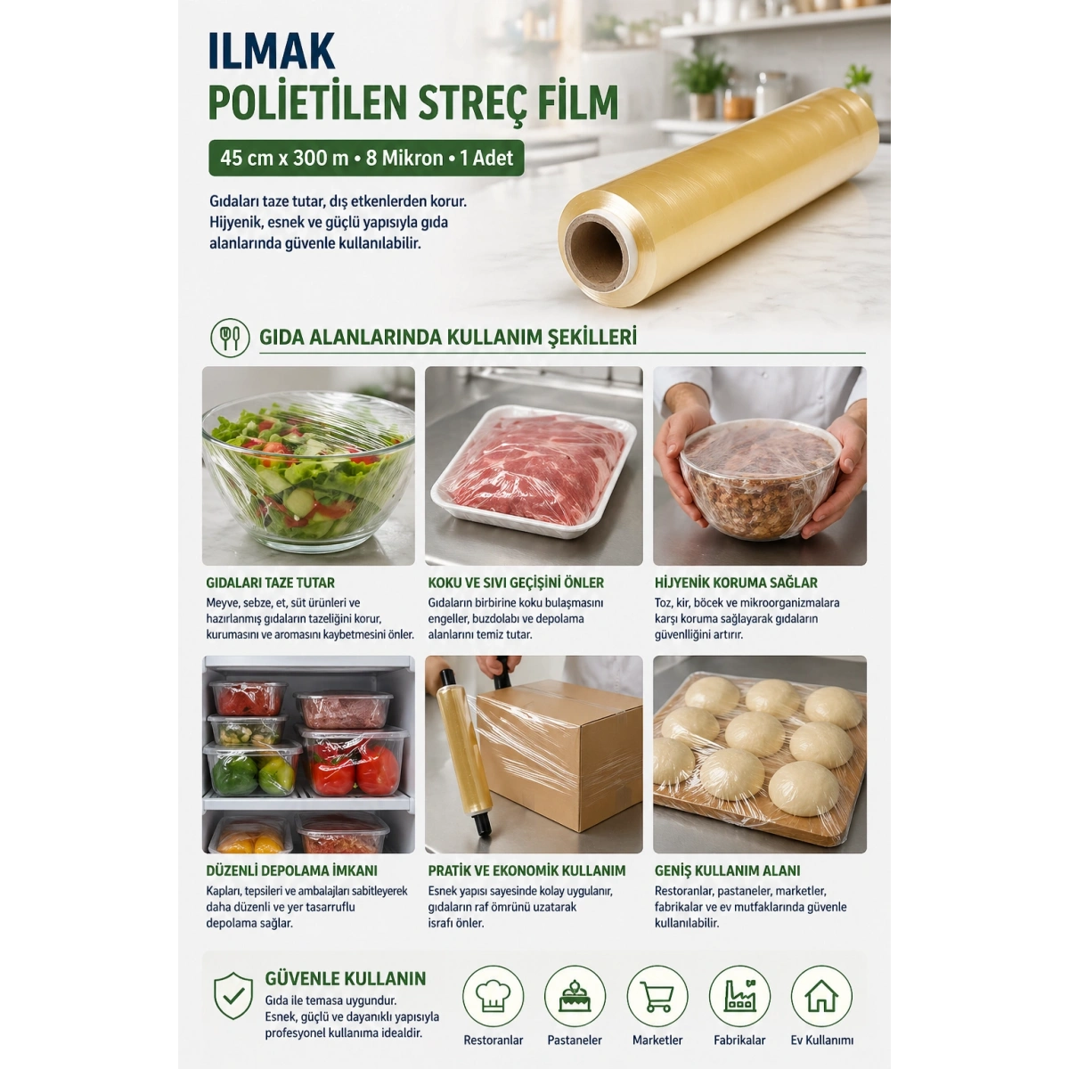 Ilmak Polietilen Sarı Streç Film 45*300 m 8 Mikron 1 Adet