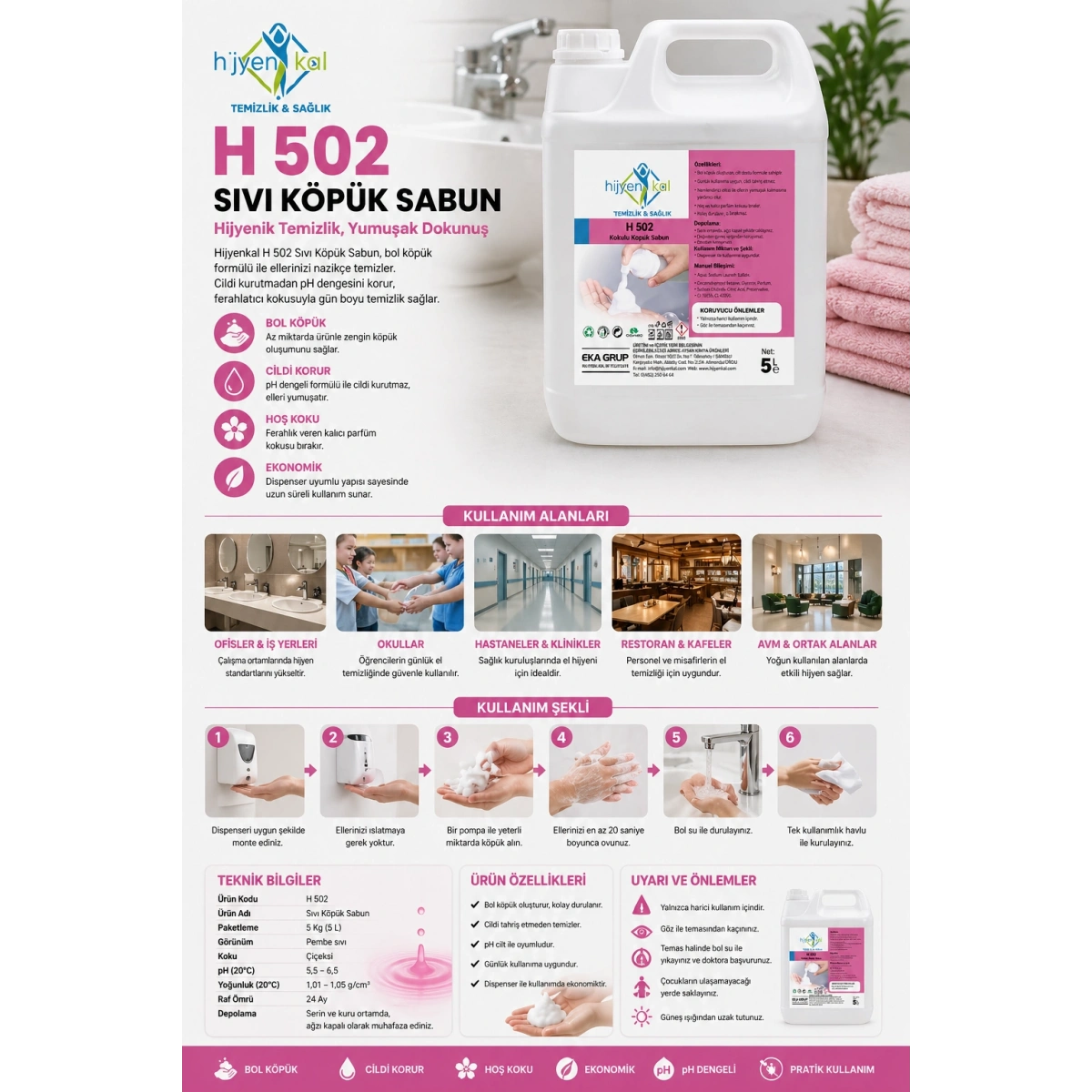 Hijyenkal Sıvı Köpük Sabun H 502 5 Kg