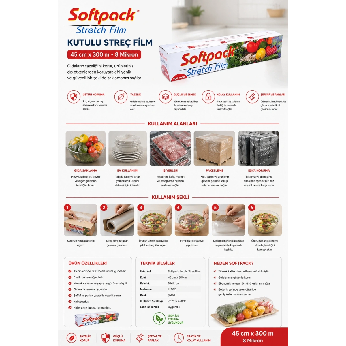 Softpack Kutulu Streç Film 45*300 m 8 Mikron