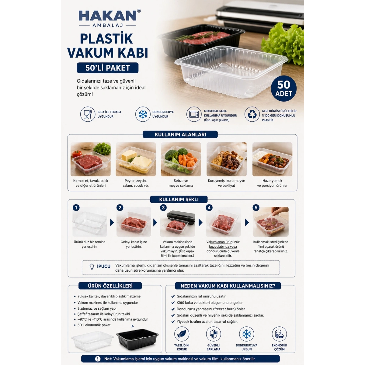 Hakan Ambalaj Plastik Vakum Kabı 50li