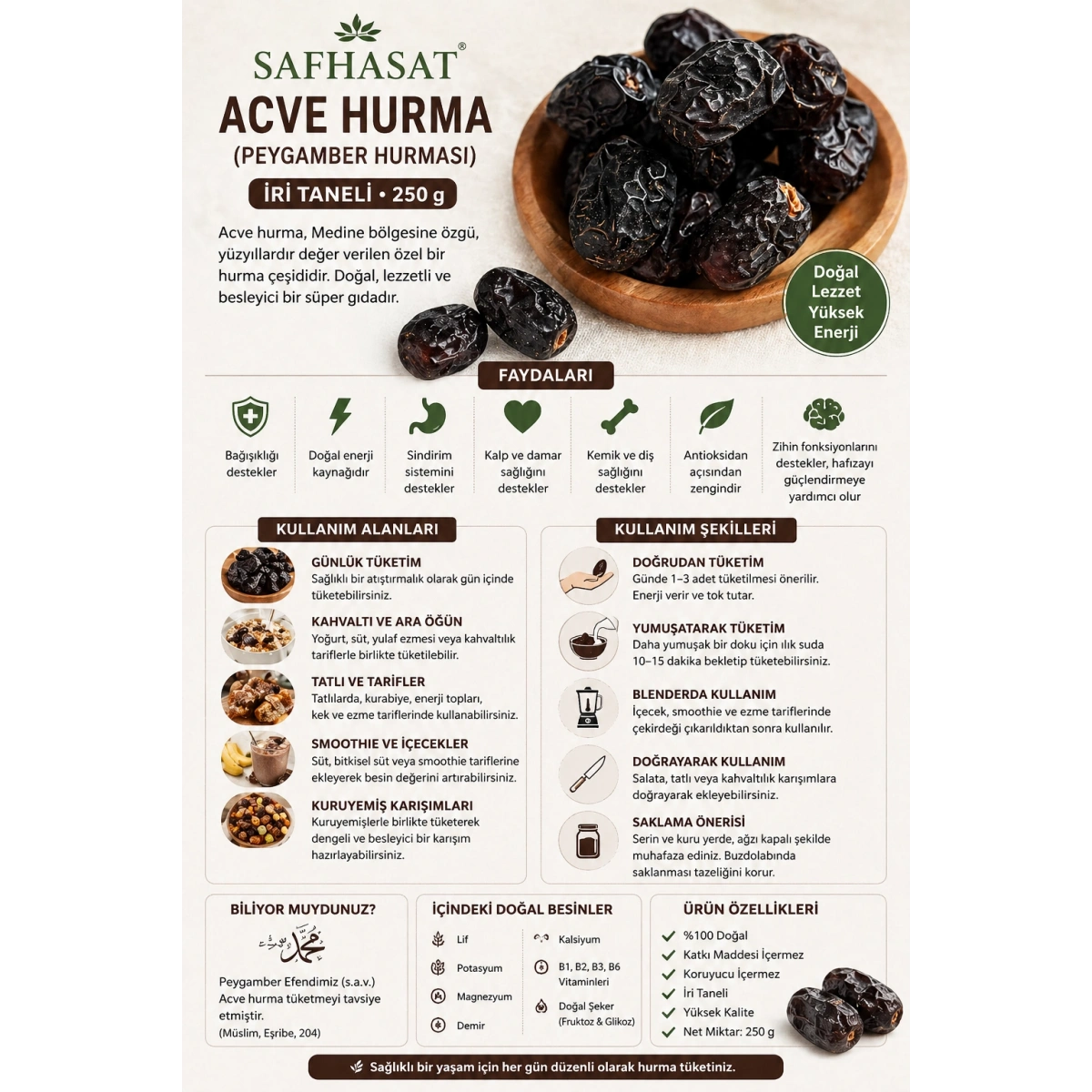 Safhasat İri Taneli Acve Hurma (Peygamber Hurması) 250 g